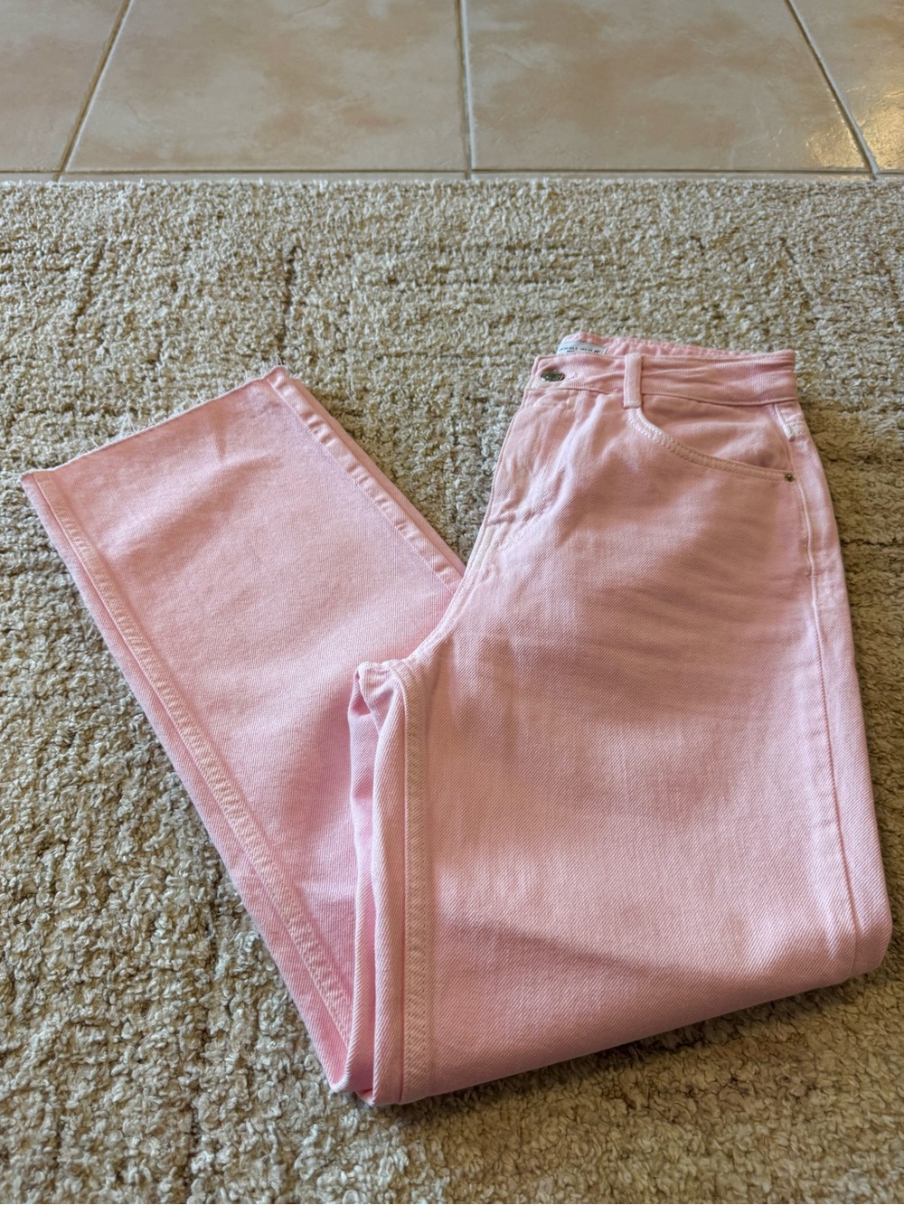 Zara Pink High-Rise Straight Jeans